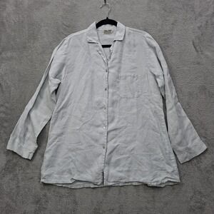 Bella Notte 100% Linen Tunic Womens XS Button Up Ivory USA Made Quiet Luxury